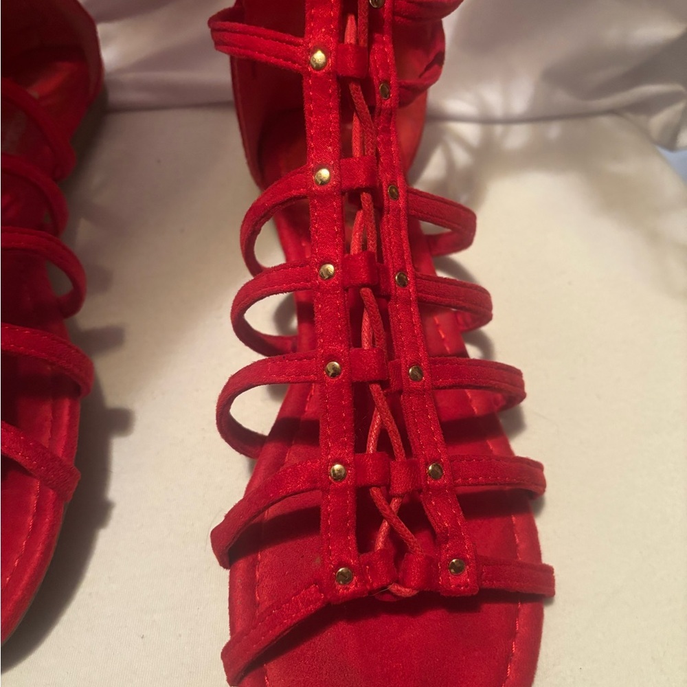 Red Strappy Gladiator Sandals